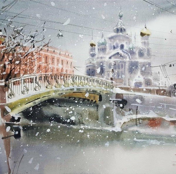 Акварель зима