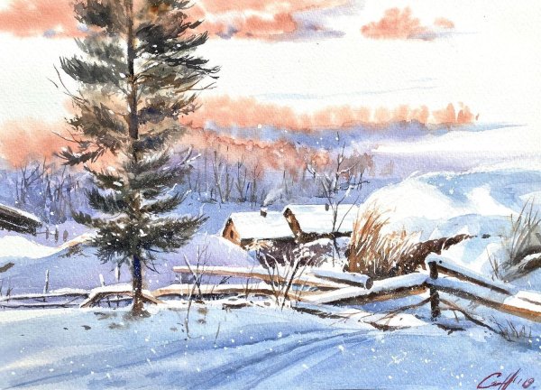 Акварель зима