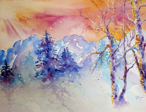 Акварель зима