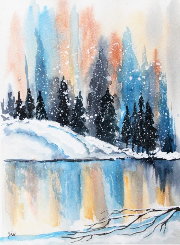 Акварель зима