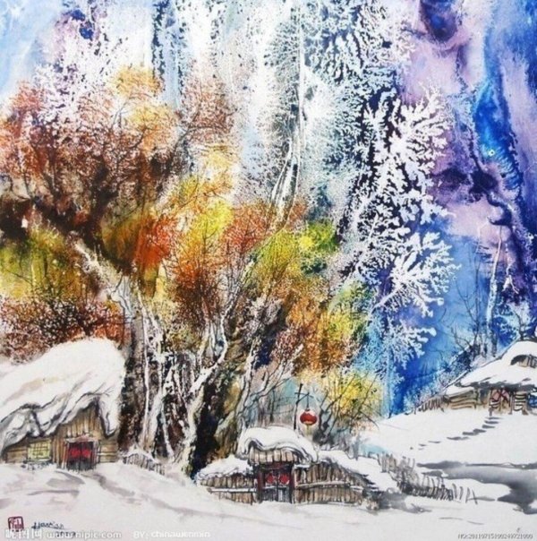 Акварель зима