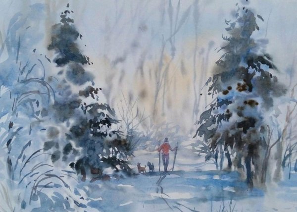 Акварель зима