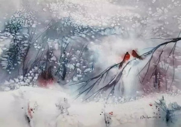 Акварель зима