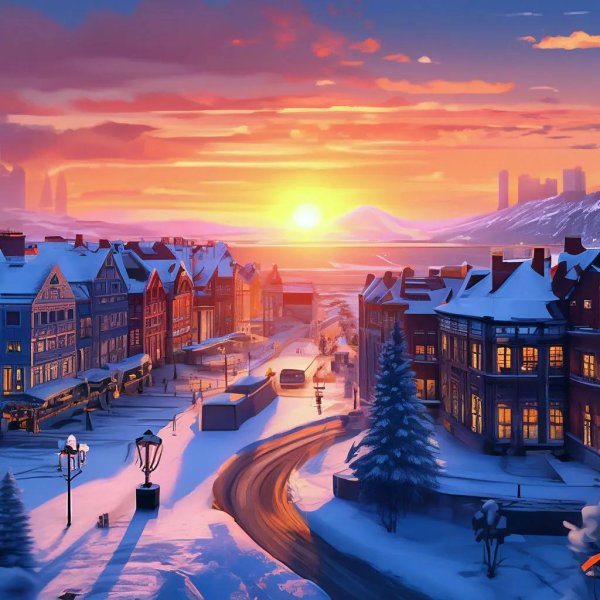 Утро зима город