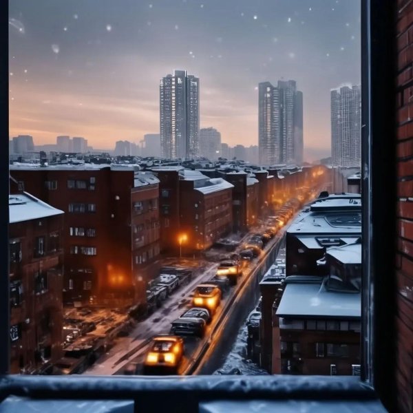 Утро зима город