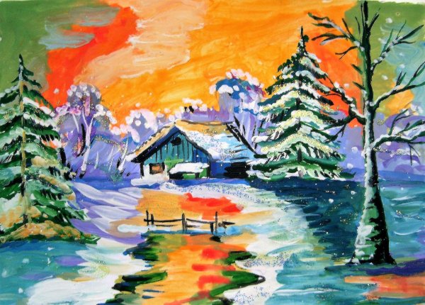 Зима нарисованные детьми