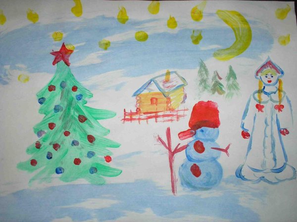 Зима нарисованные детьми