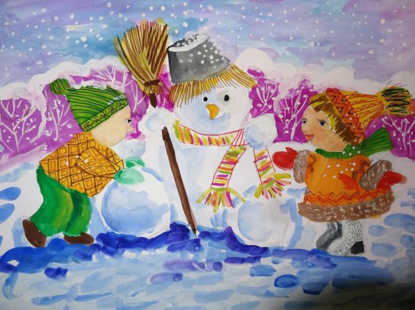 Зима нарисованные детьми