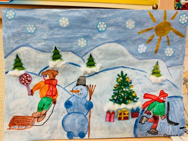 Зима нарисованные детьми