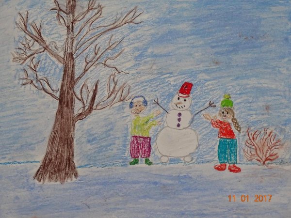 Зима нарисованные детьми
