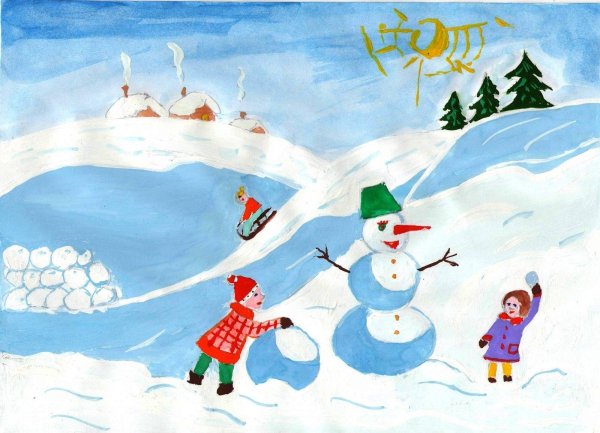 Зима нарисованные детьми