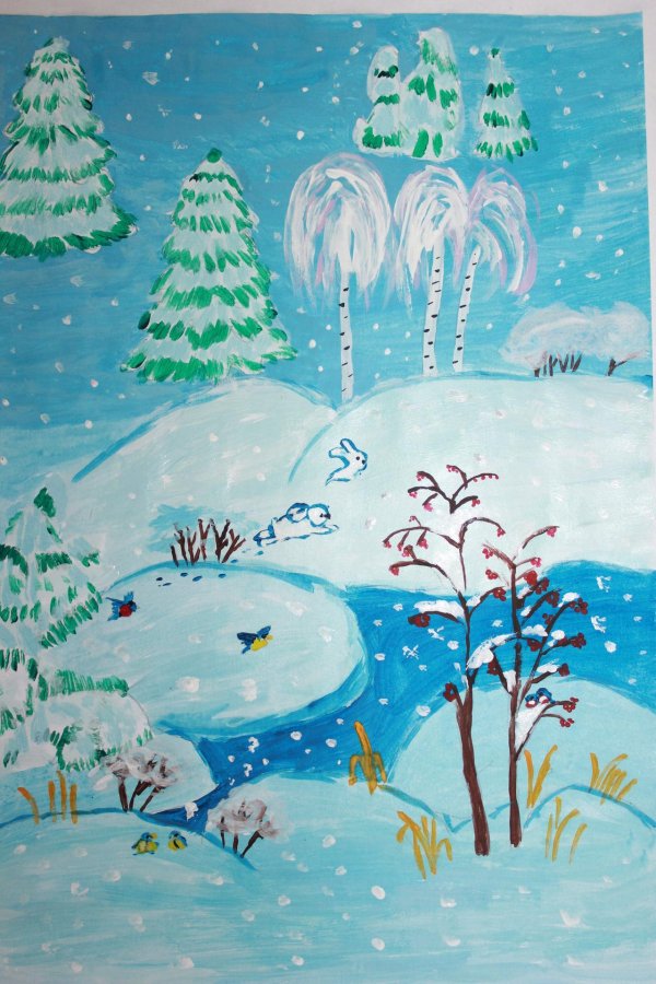 Зима нарисованные детьми
