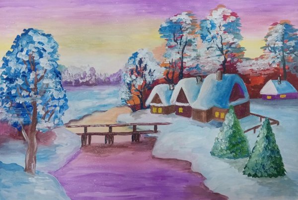 Зима нарисованные детьми