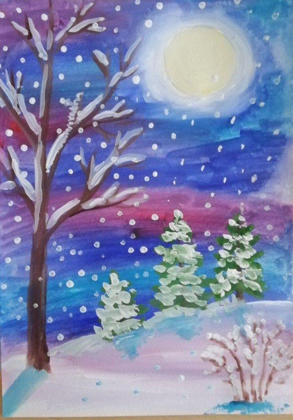 Зима нарисованные детьми