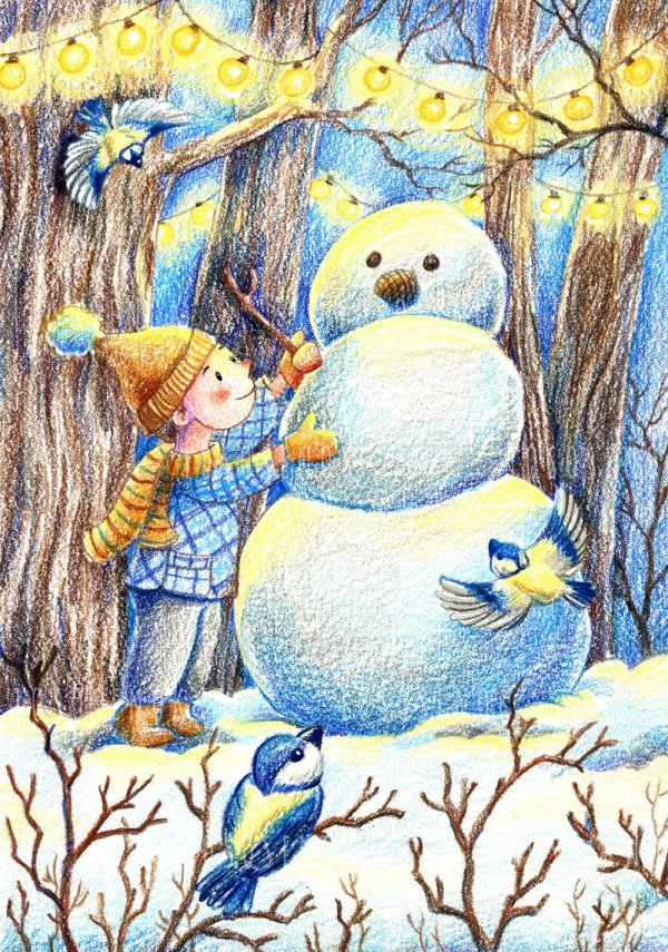 Зима нарисованные детьми