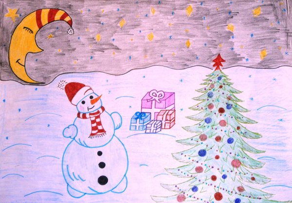 Зима нарисованные детьми