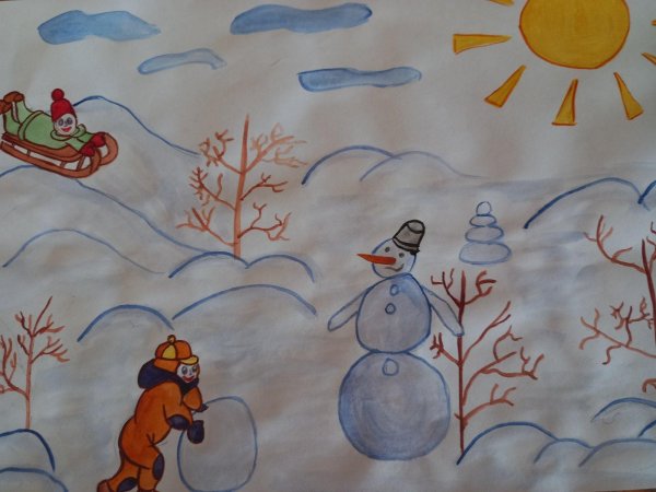 Зима нарисованные детьми