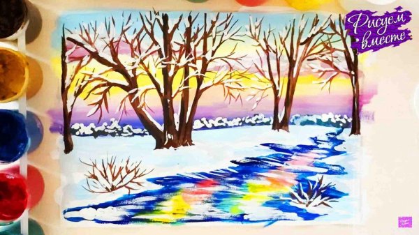 Зима нарисованные детьми