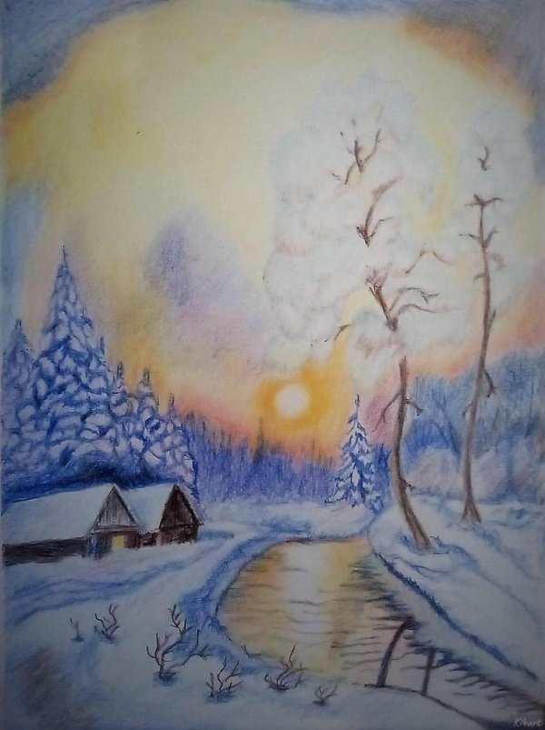 Зима нарисованные детьми