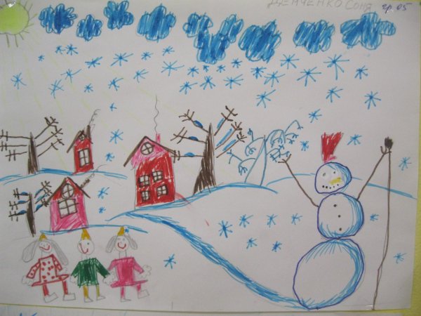 Зима нарисованные детьми