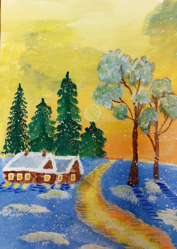 Зима нарисованные детьми