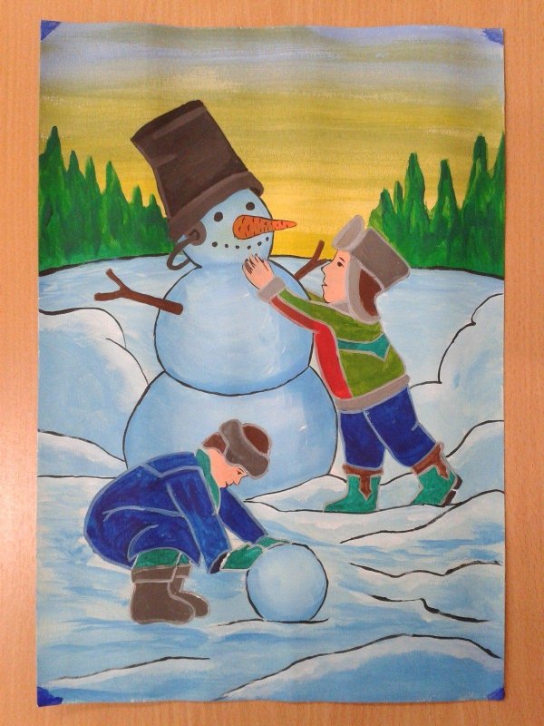 Зима нарисованные детьми