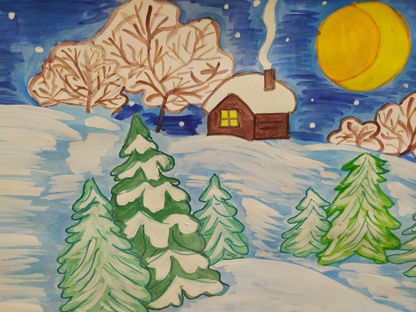 Зима нарисованные детьми