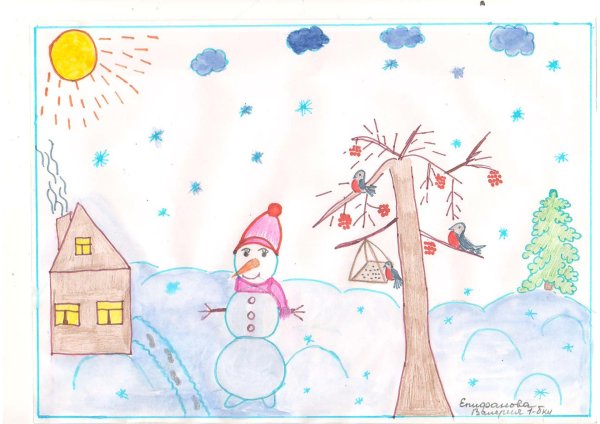 Зима нарисованные детьми