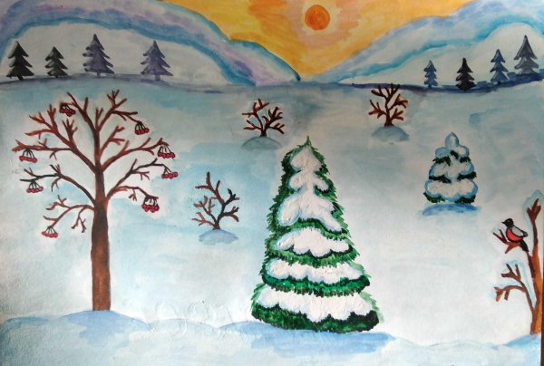 Зима нарисованные детьми