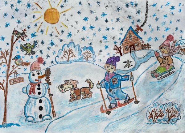 Зима нарисованные детьми