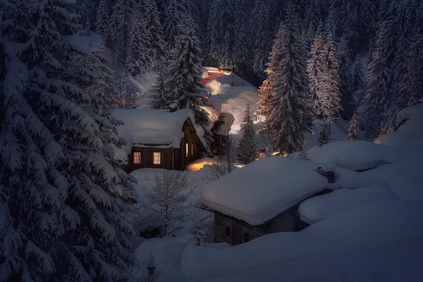 Зима вечер снег