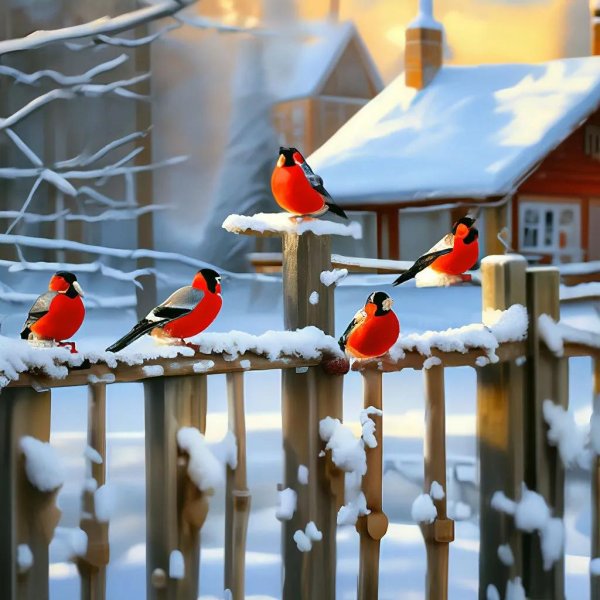 Зима рябина снегири