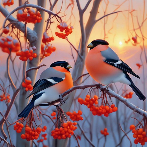 Зима рябина снегири