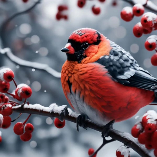 Зима рябина снегири