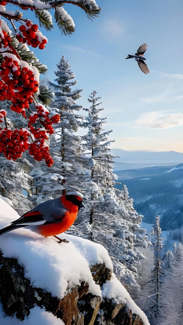 Зима рябина снегири