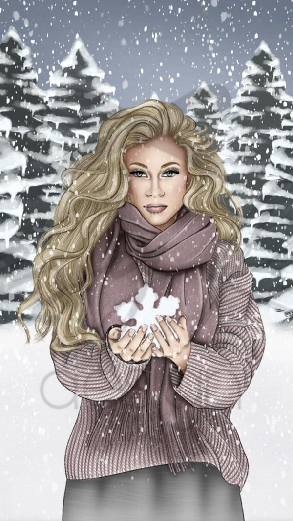 Женщина зима нарисованные
