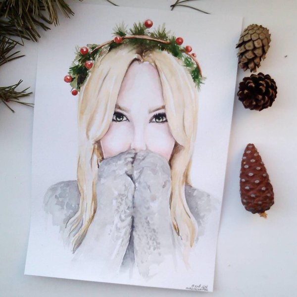 Женщина зима нарисованные