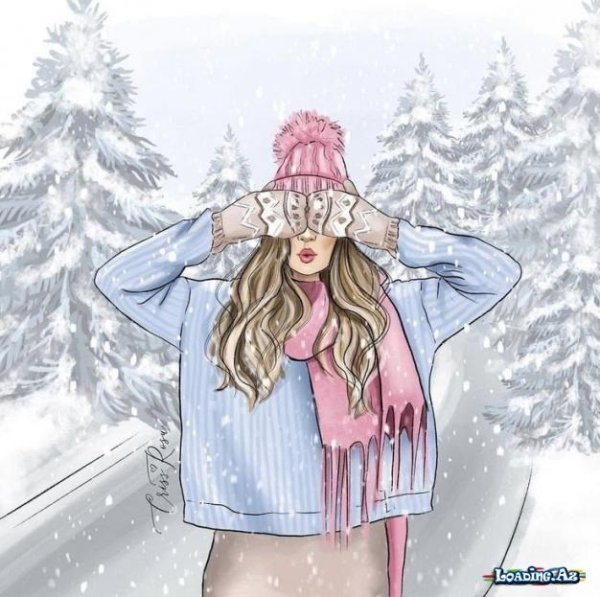 Женщина зима нарисованные