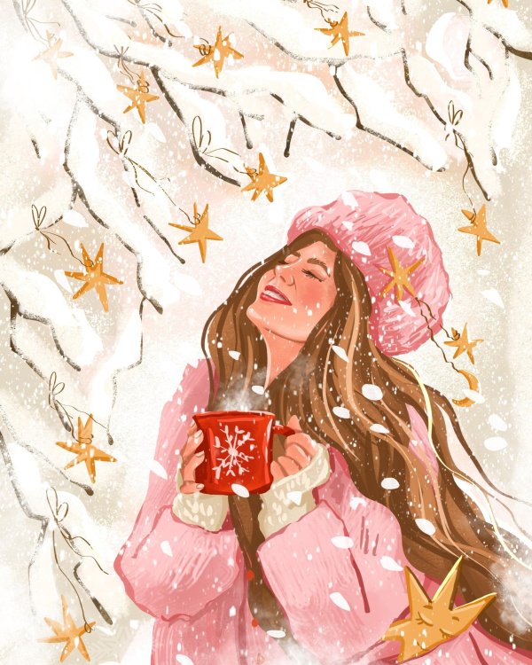 Женщина зима нарисованные