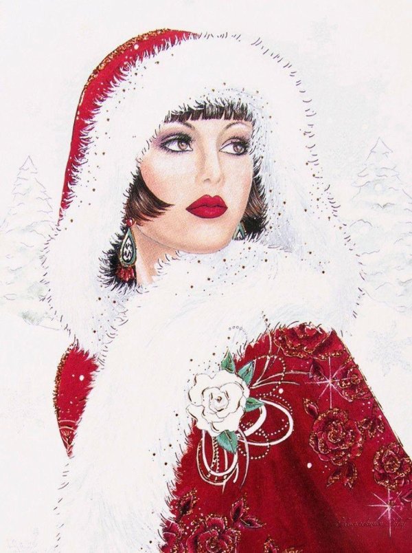 Женщина зима нарисованные