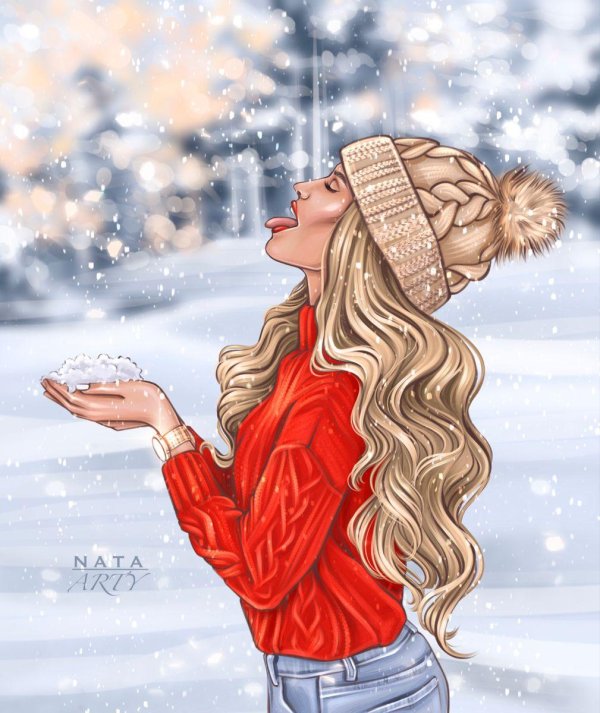 Женщина зима нарисованные