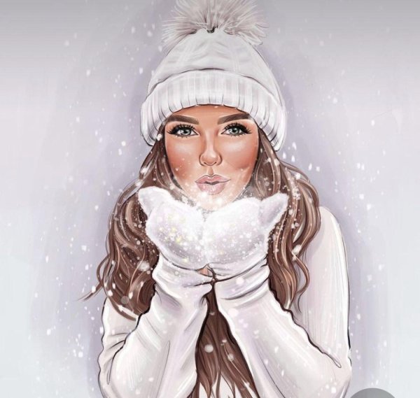 Женщина зима нарисованные