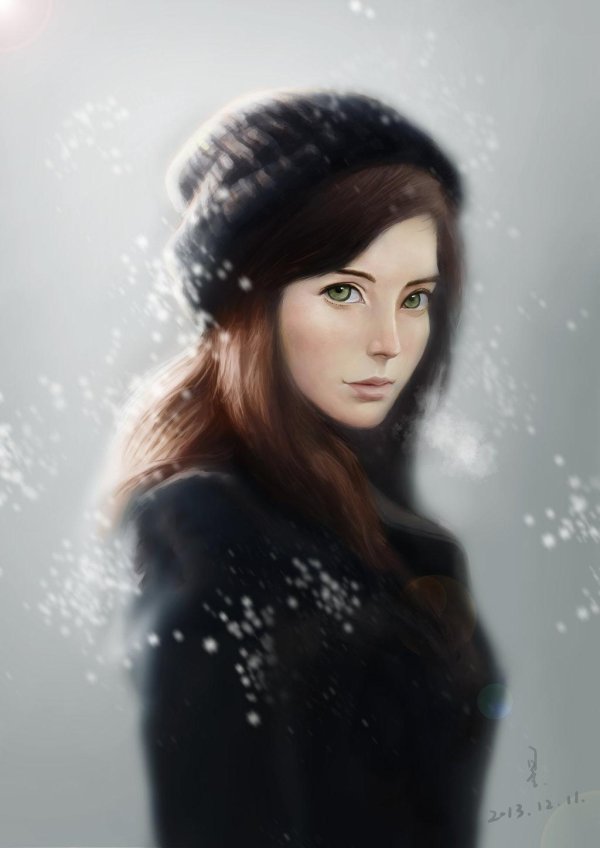 Женщина зима нарисованные