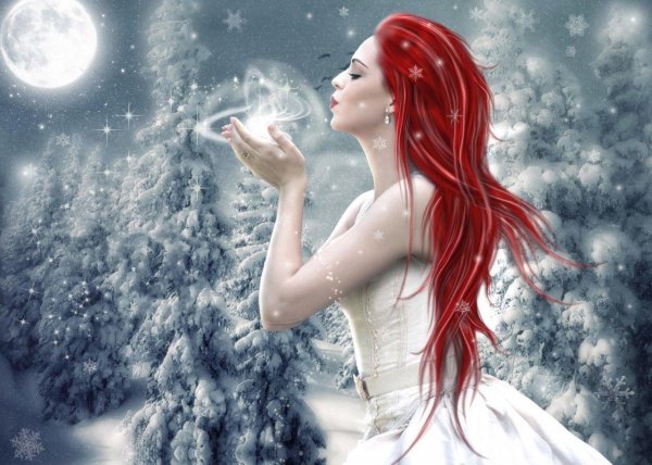 Женщина зима нарисованные