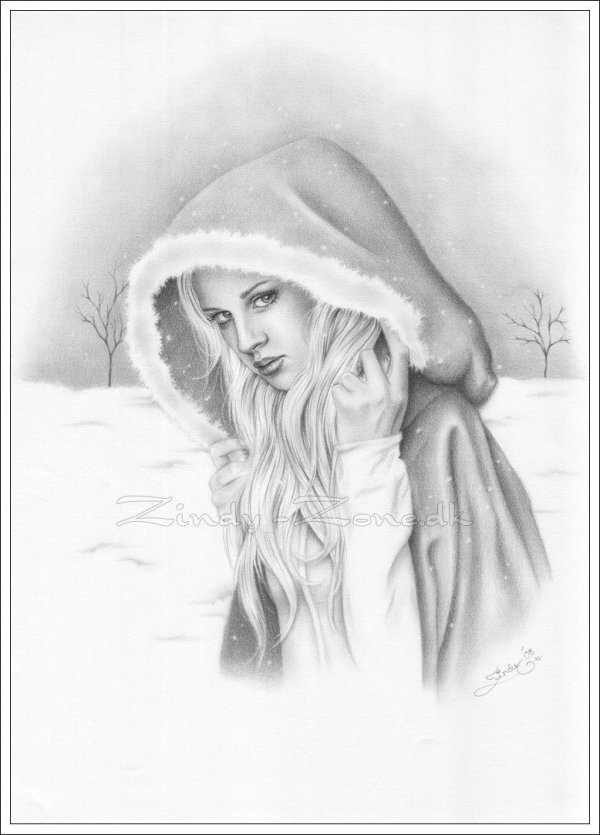 Женщина зима нарисованные