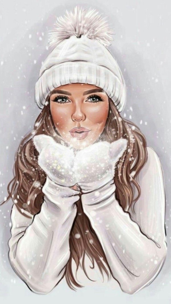 Женщина зима нарисованные