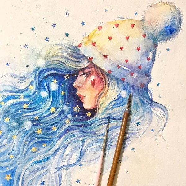 Женщина зима нарисованные