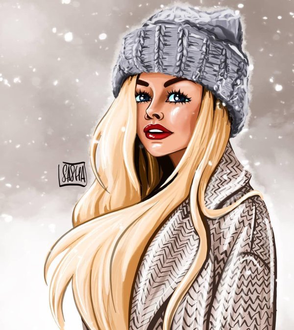 Женщина зима нарисованные