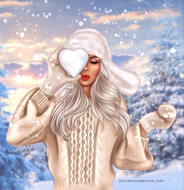 Женщина зима нарисованные