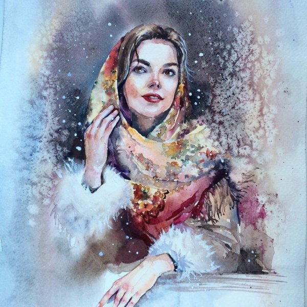 Женщина зима нарисованные